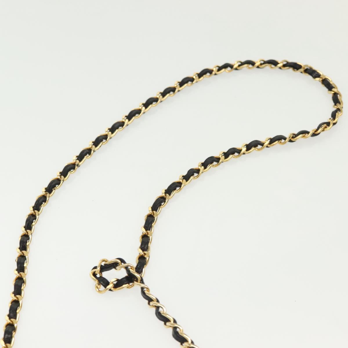 BALLY Chain Shoulder Bag Leather Black Gold Auth 142113