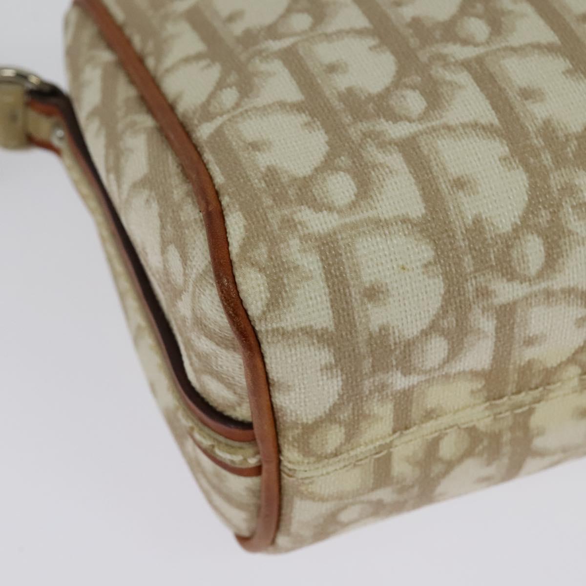 Christian Dior Trotter Canvas Romantic Shoulder Bag PVC Beige Silver Auth 142116