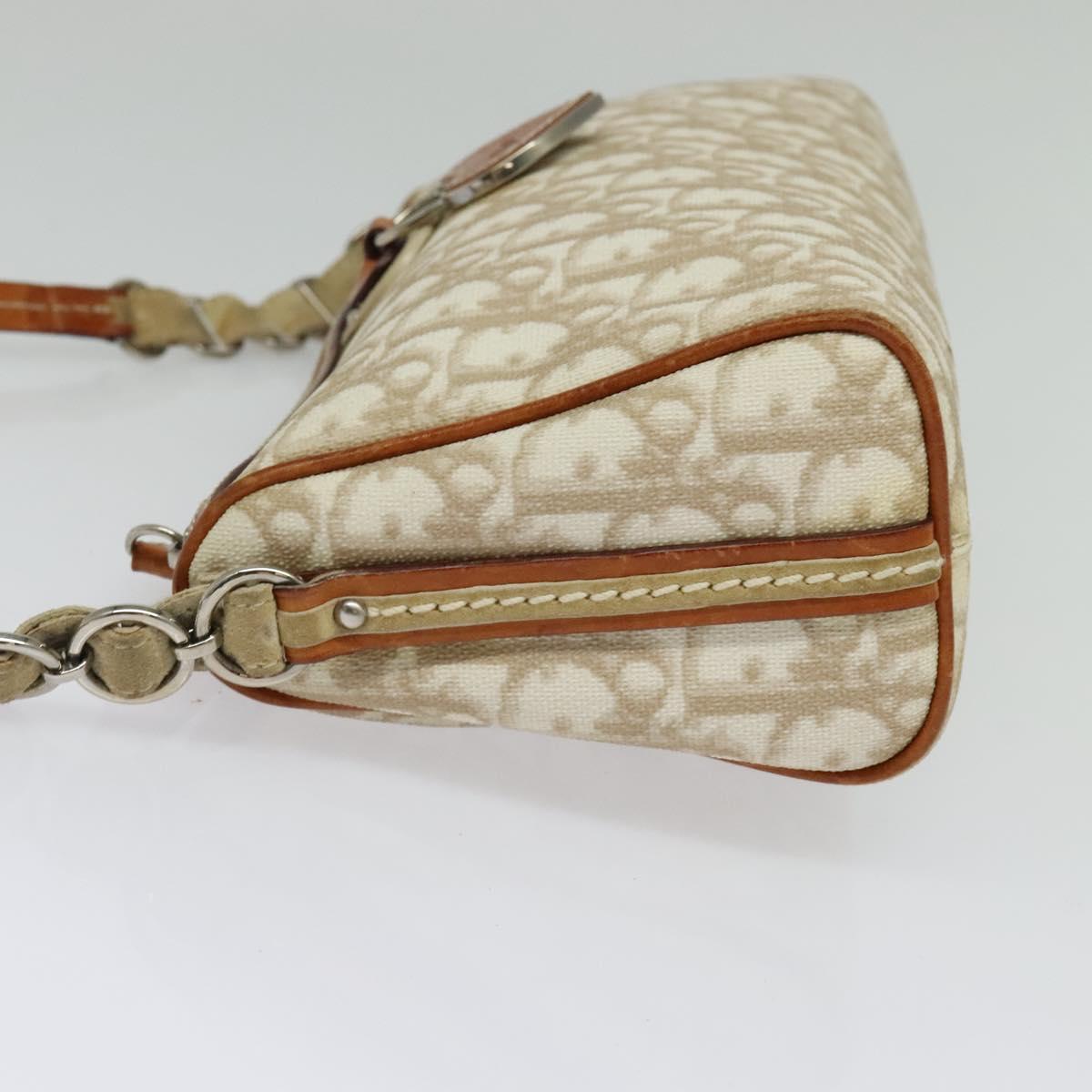 Christian Dior Trotter Canvas Romantic Shoulder Bag PVC Beige Silver Auth 142116