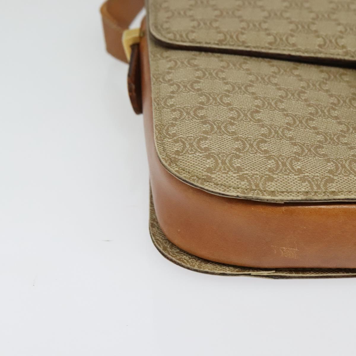 CELINE Macadam Canvas Shoulder Bag PVC Beige Gold Auth 142119