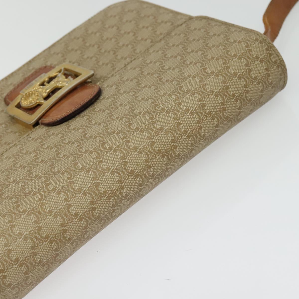 CELINE Macadam Canvas Shoulder Bag PVC Beige Gold Auth 142119