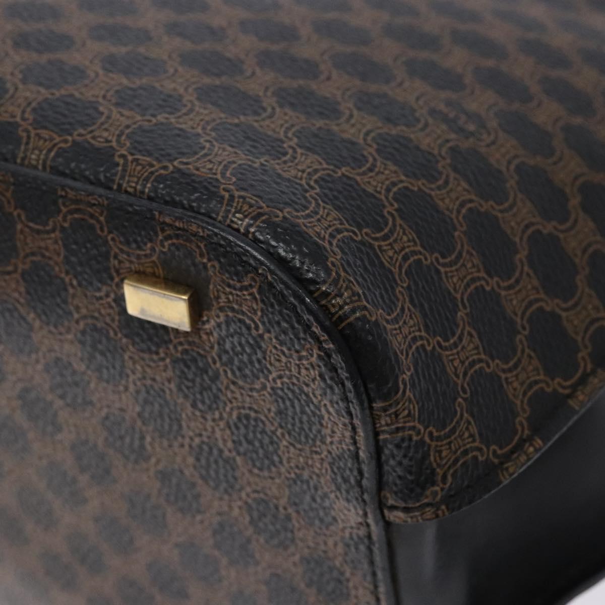 CELINE Macadam Canvas Hand Bag PVC Leather Black Gold Auth 142120