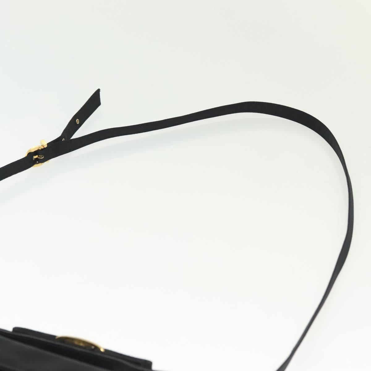 Salvatore Ferragamo Vala Shoulder Bag Satin Black Gold Auth 142122
