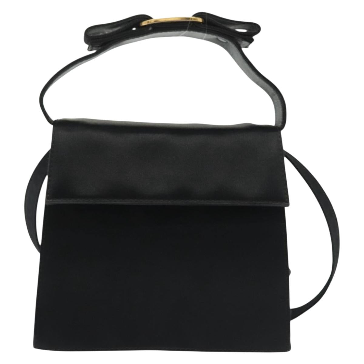 Salvatore Ferragamo Vala Shoulder Bag Satin Black Gold Auth 142122