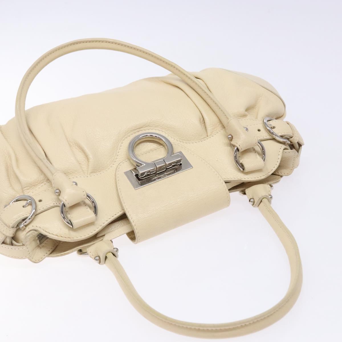 Salvatore Ferragamo Gancini Hand Bag Leather Ivory Silver Auth 142123