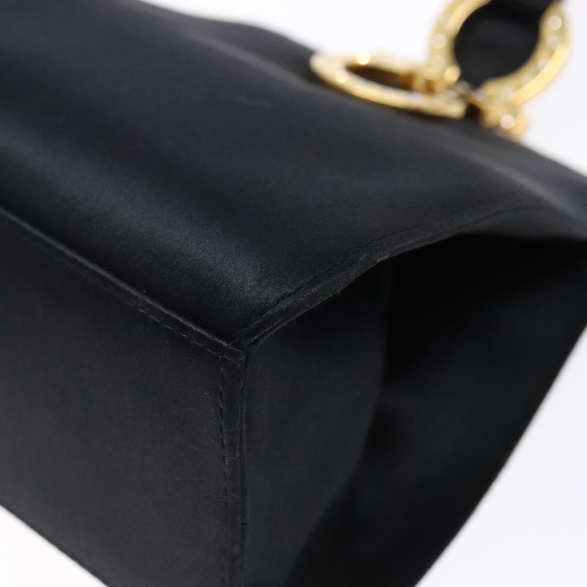 Salvatore Ferragamo Gancini Hand Bag Satin Black Gold Auth 142124V