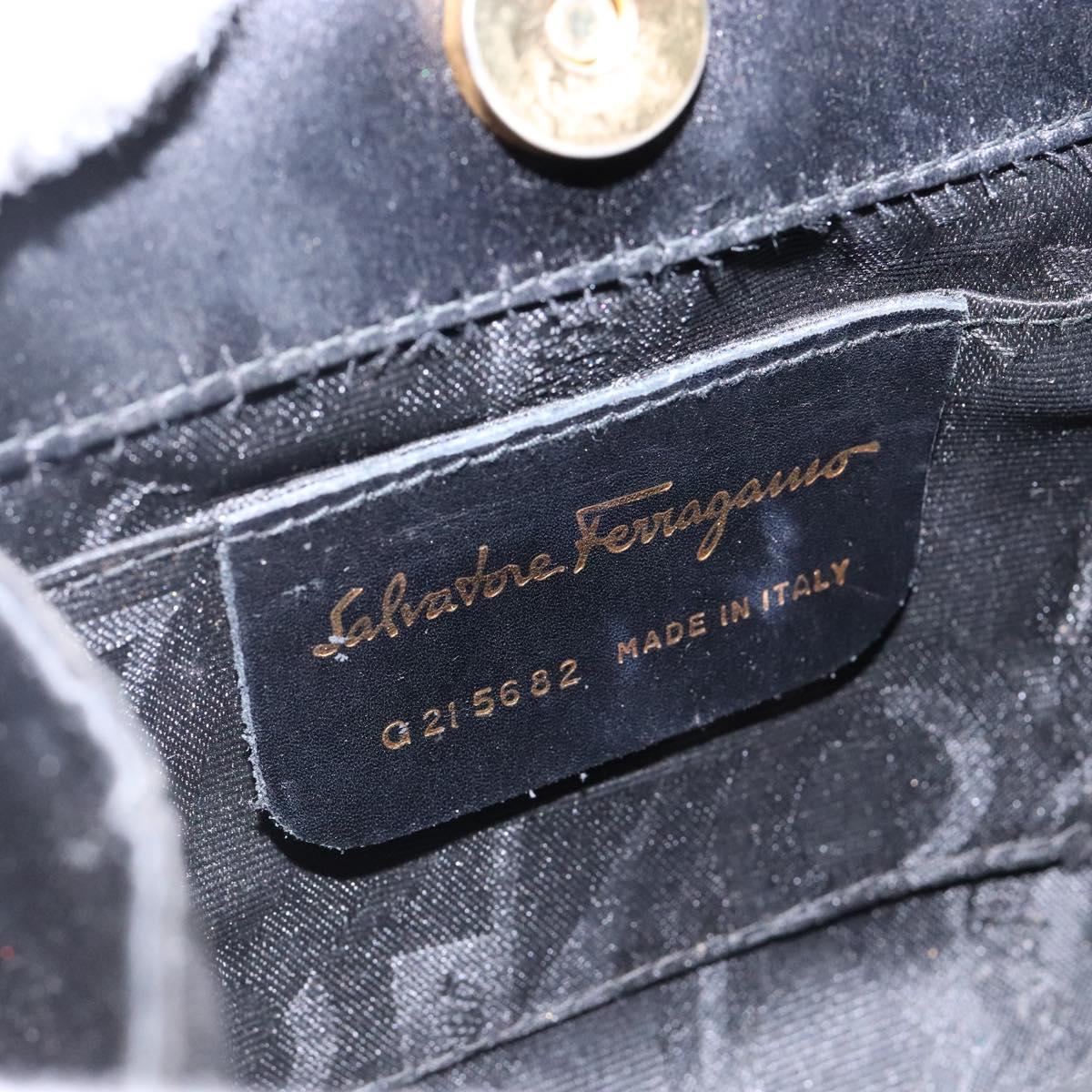Salvatore Ferragamo Gancini Hand Bag Satin Black Gold Auth 142124V