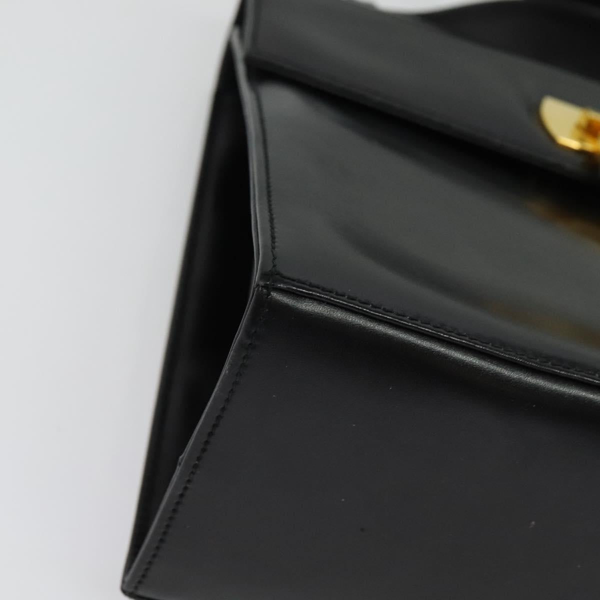 Salvatore Ferragamo Gancini Hand Bag Leather 2way Black Gold Auth 142126