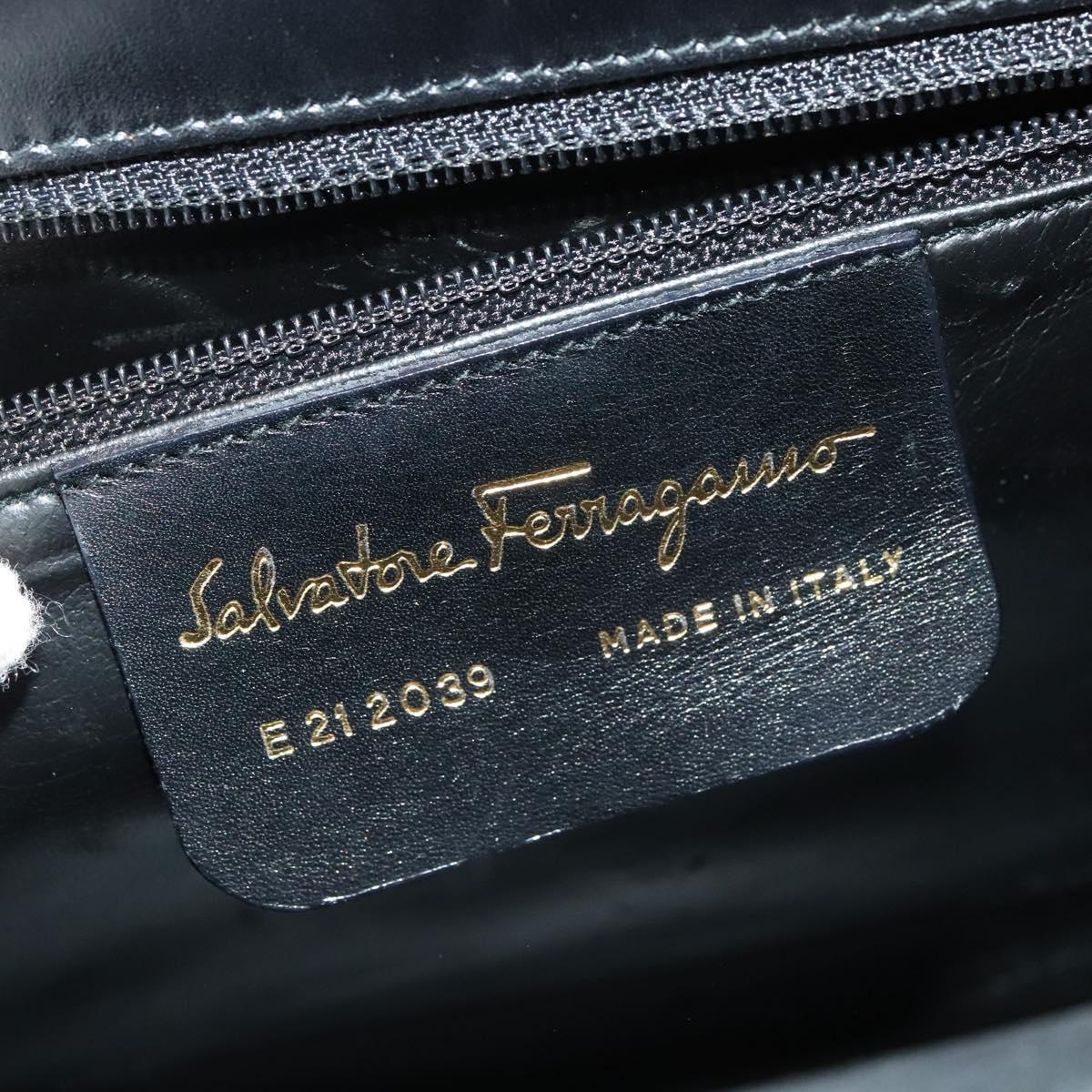 Salvatore Ferragamo Gancini Hand Bag Leather 2way Black Gold Auth 142126