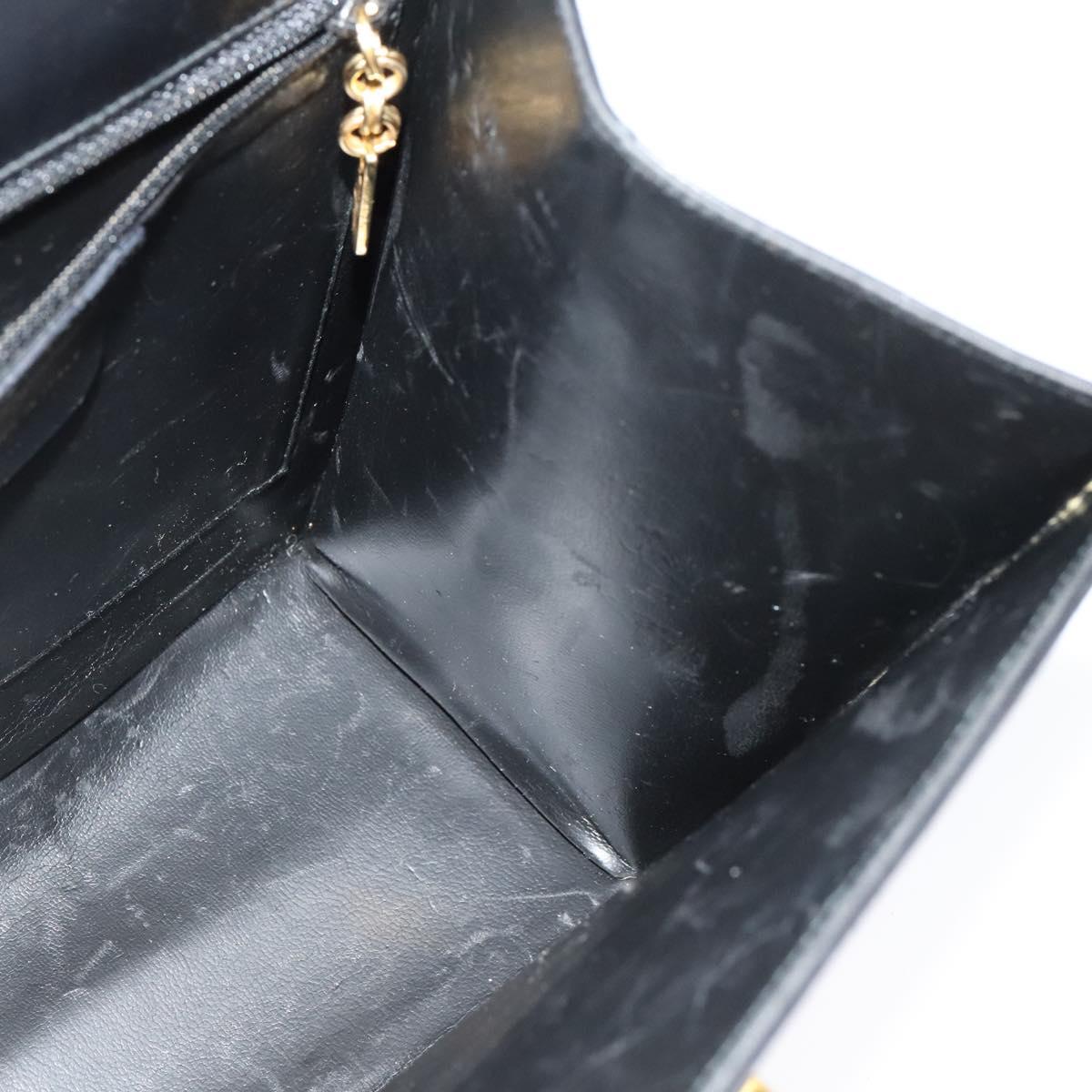 Salvatore Ferragamo Gancini Hand Bag Leather 2way Black Gold Auth 142126