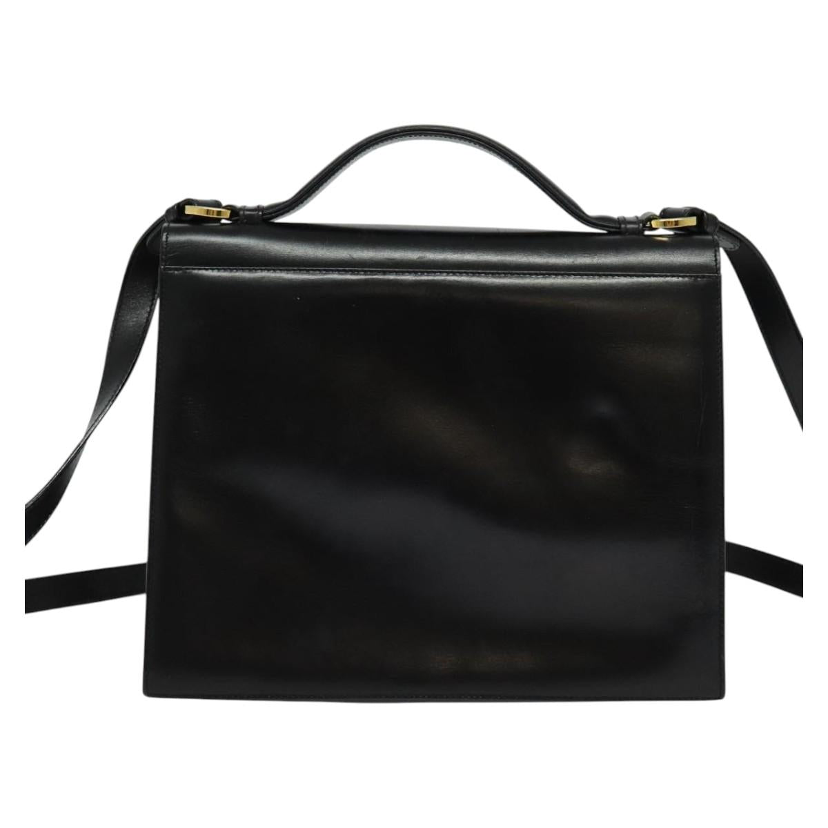 Salvatore Ferragamo Gancini Hand Bag Leather 2way Black Gold Auth 142126
