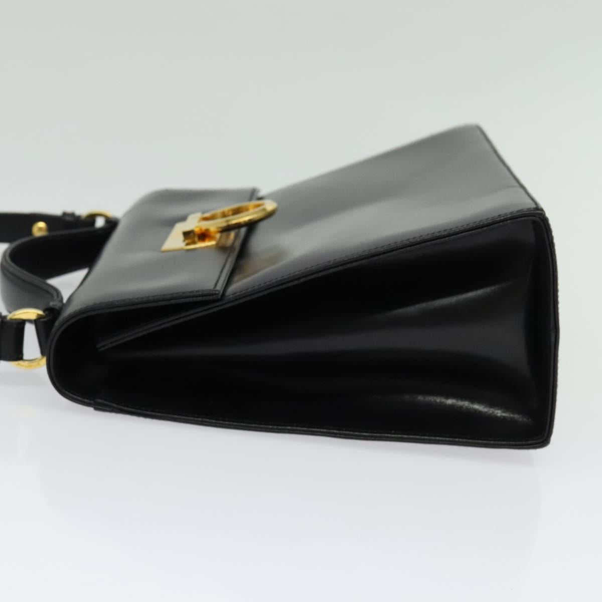 Salvatore Ferragamo Gancini Hand Bag Leather 2way Black Gold Auth 142126