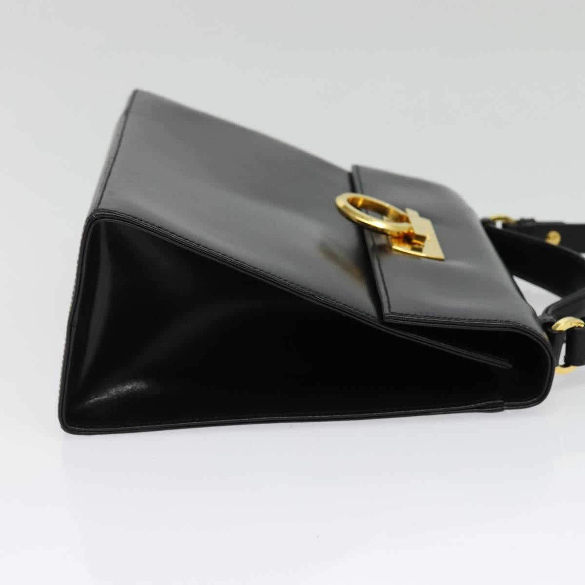 Salvatore Ferragamo Gancini Hand Bag Leather 2way Black Gold Auth 142126