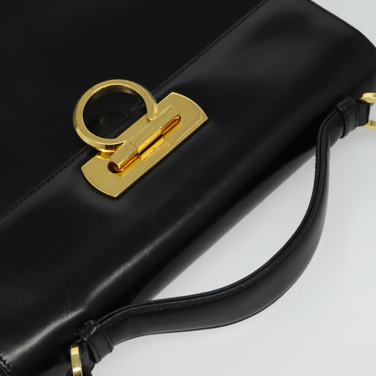 Salvatore Ferragamo Gancini Hand Bag Leather 2way Black Gold Auth 142126