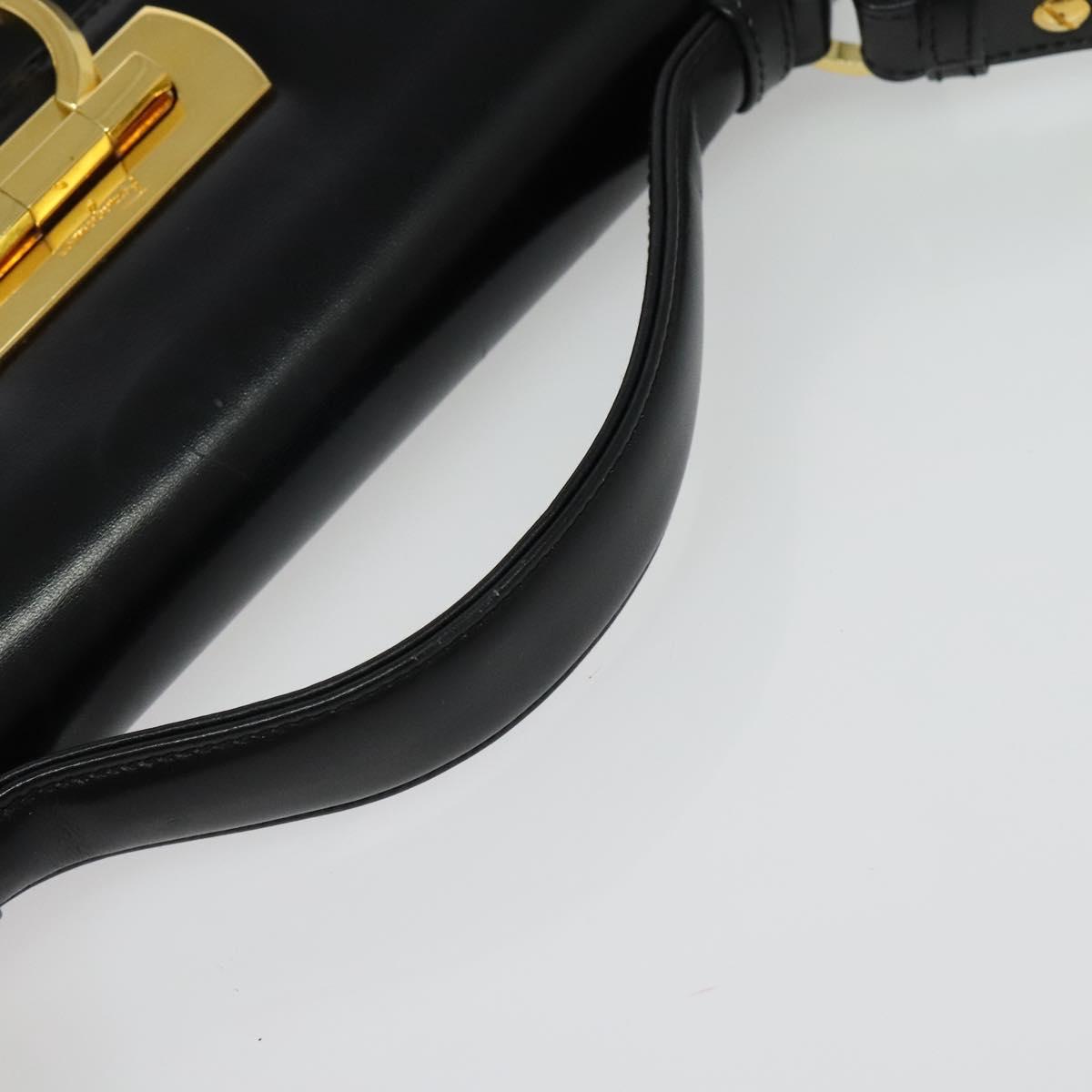 Salvatore Ferragamo Gancini Hand Bag Leather 2way Black Gold Auth 142126