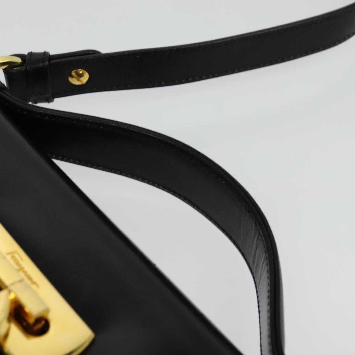 Salvatore Ferragamo Gancini Hand Bag Leather 2way Black Gold Auth 142126