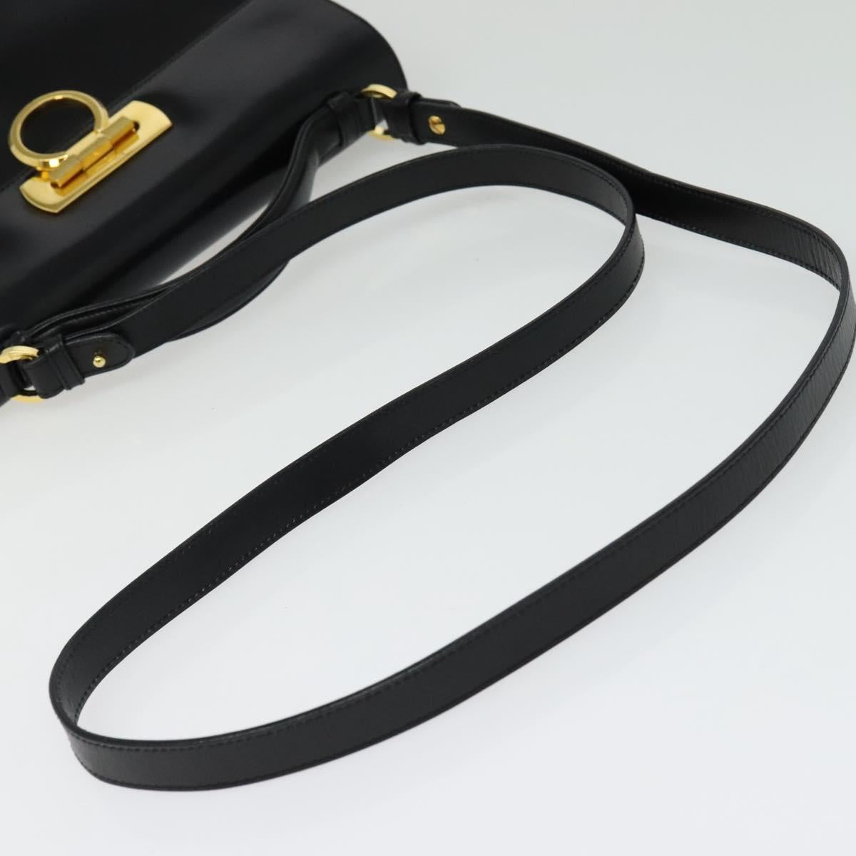 Salvatore Ferragamo Gancini Hand Bag Leather 2way Black Gold Auth 142126