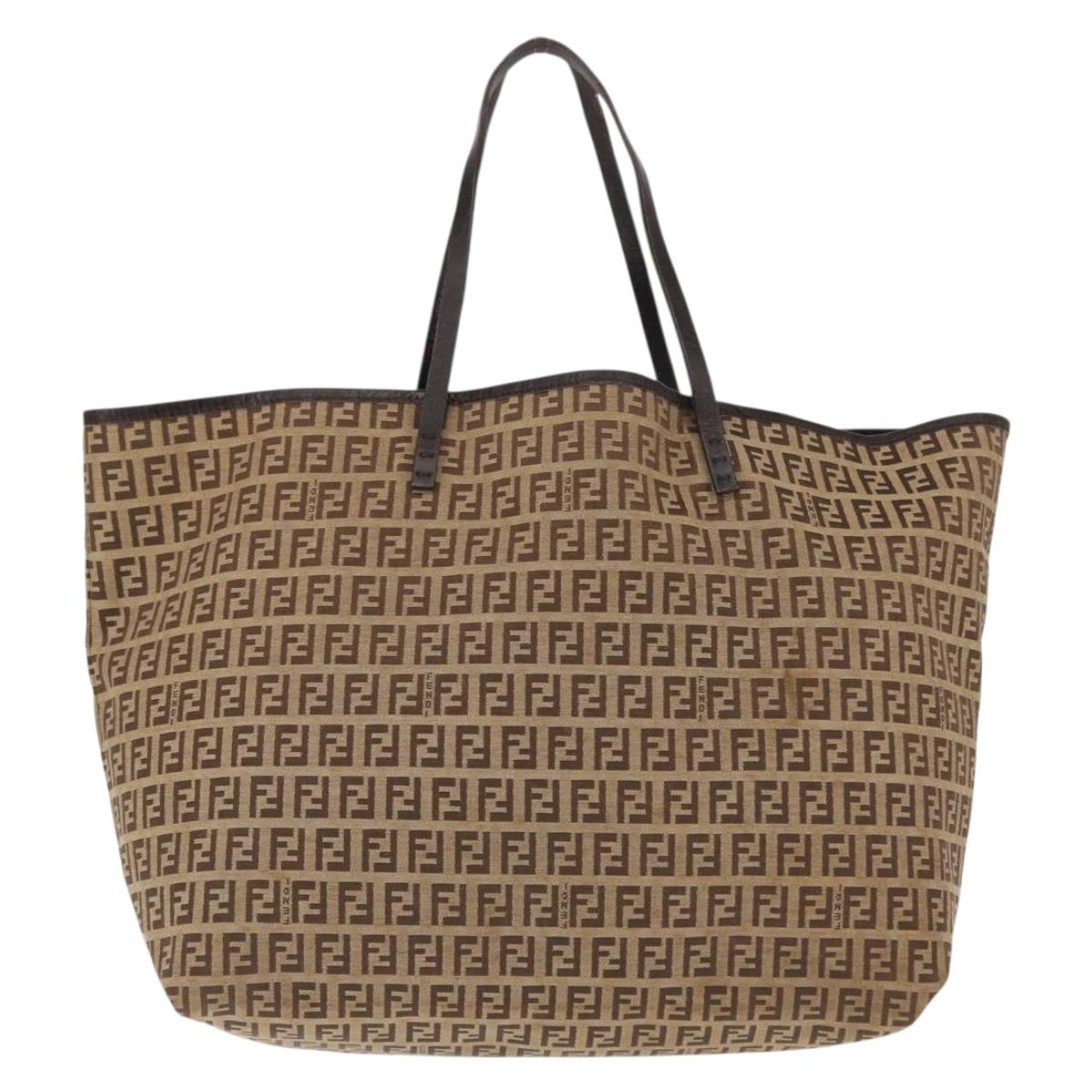 FENDI Zucchino Canvas Tote Bag Brown Auth 142159