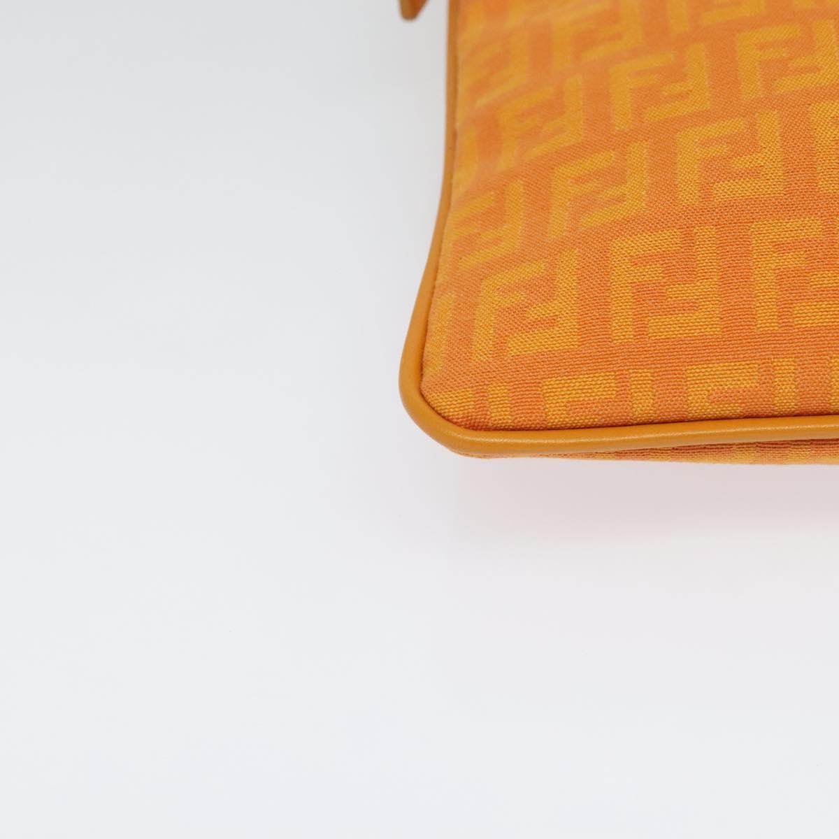 FENDI Zucchino Canvas Shoulder Bag Orange Silver Auth 142160