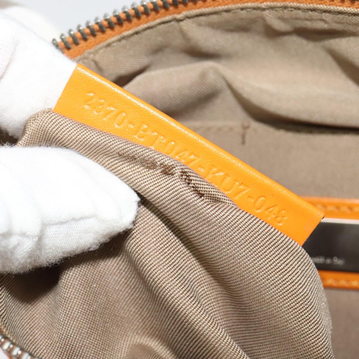 FENDI Zucchino Canvas Shoulder Bag Orange Silver Auth 142160