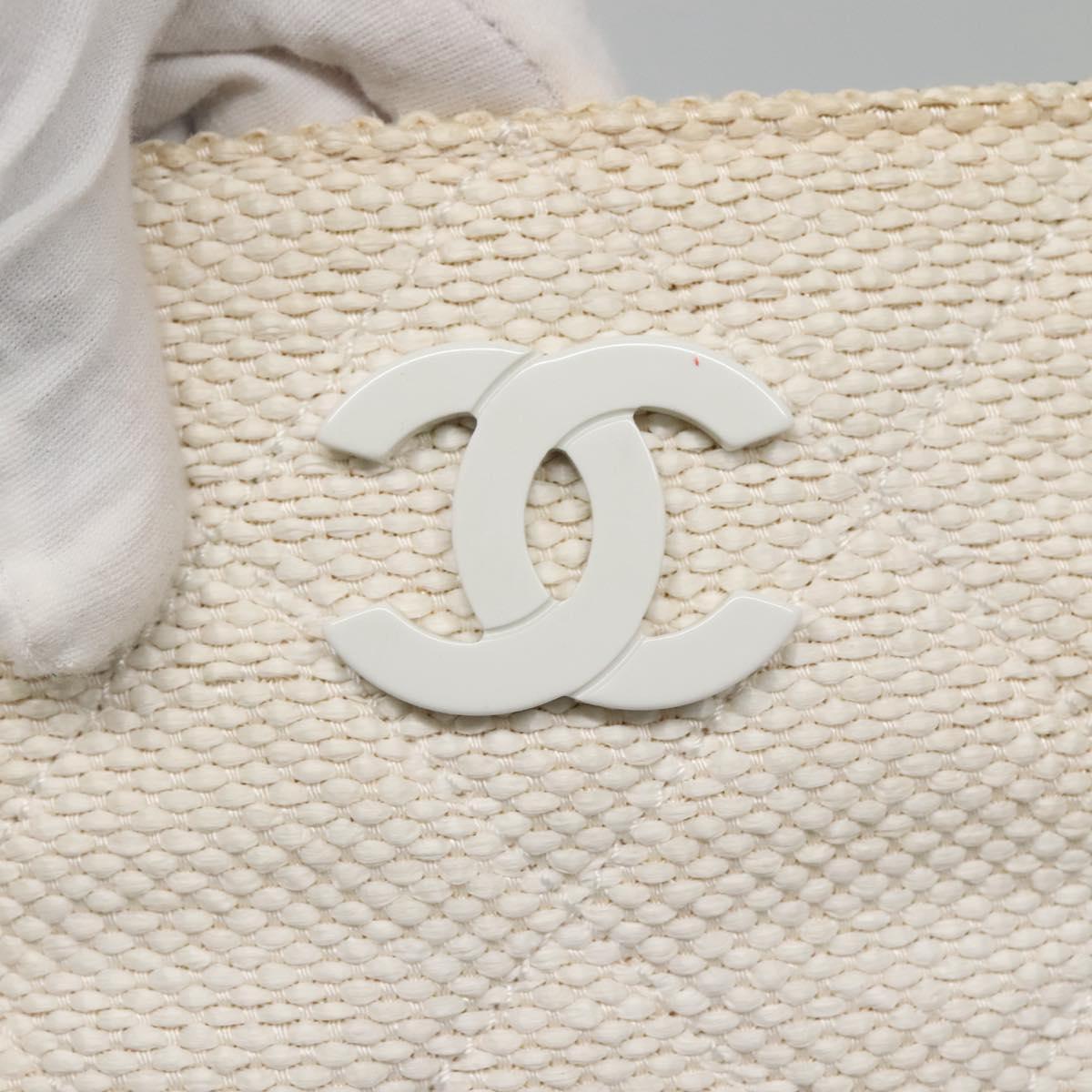 CHANEL Matelasse Chain Shoulder Bag Straw White Gold CC Auth 142166