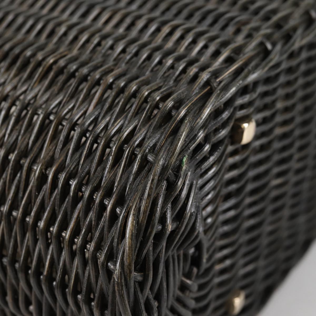 Salvatore Ferragamo Gancini Hand Bag Rattan Black Gold Auth 142182V