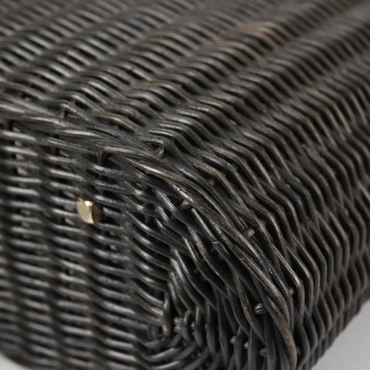 Salvatore Ferragamo Gancini Hand Bag Rattan Black Gold Auth 142182V