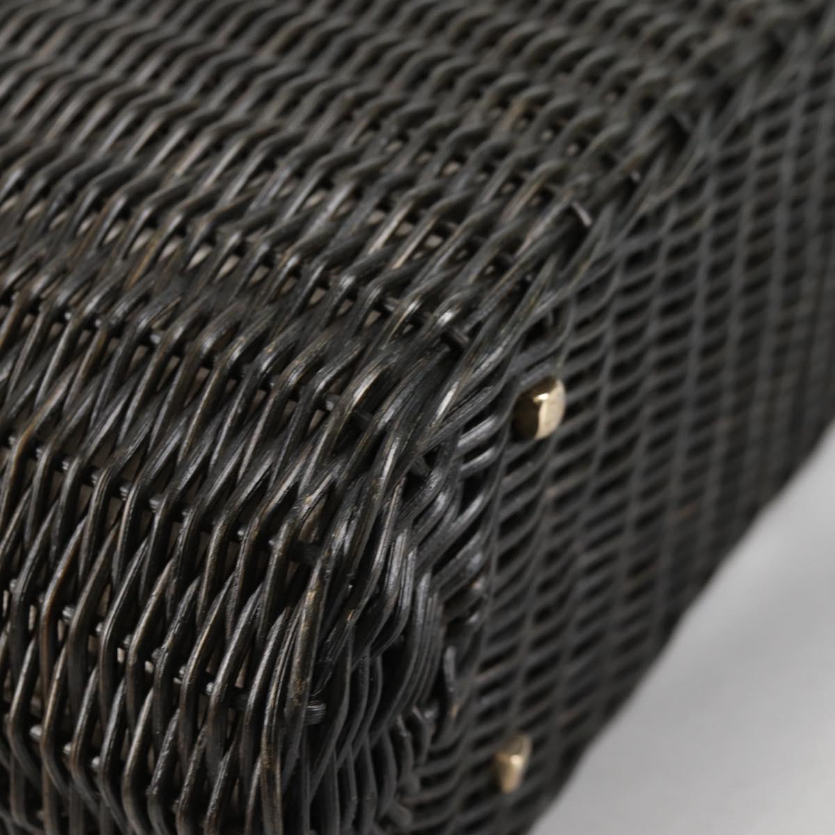 Salvatore Ferragamo Gancini Hand Bag Rattan Black Gold Auth 142182V