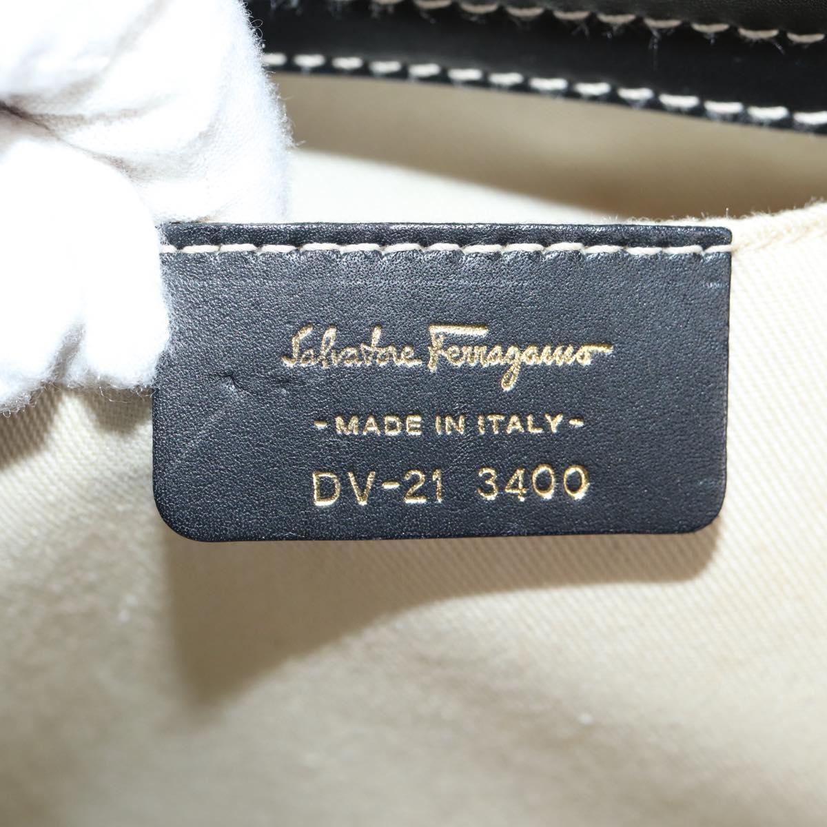 Salvatore Ferragamo Gancini Hand Bag Rattan Black Gold Auth 142182V