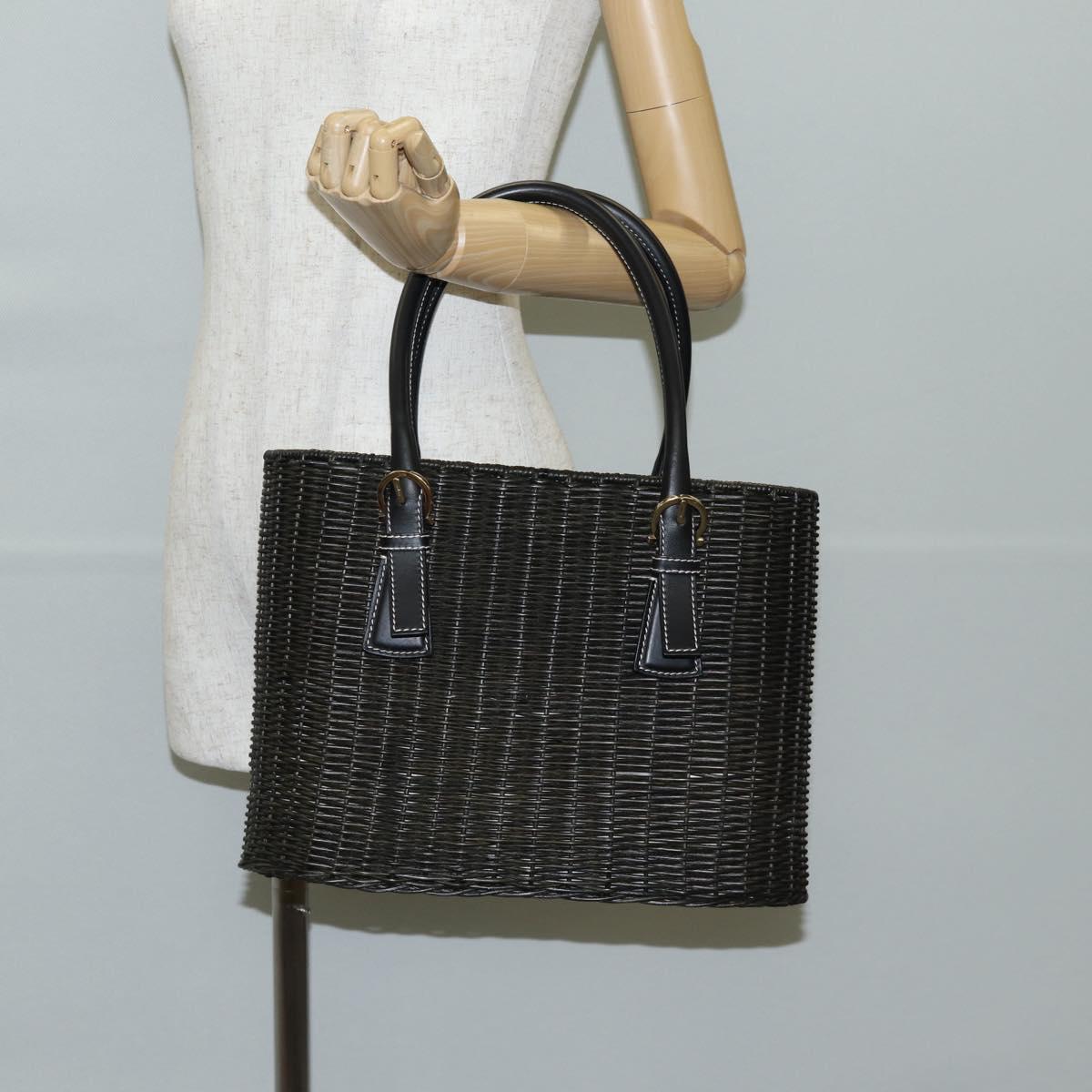 Salvatore Ferragamo Gancini Hand Bag Rattan Black Gold Auth 142182V