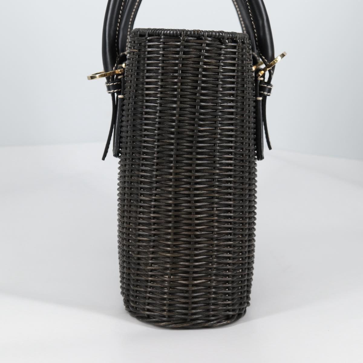 Salvatore Ferragamo Gancini Hand Bag Rattan Black Gold Auth 142182V