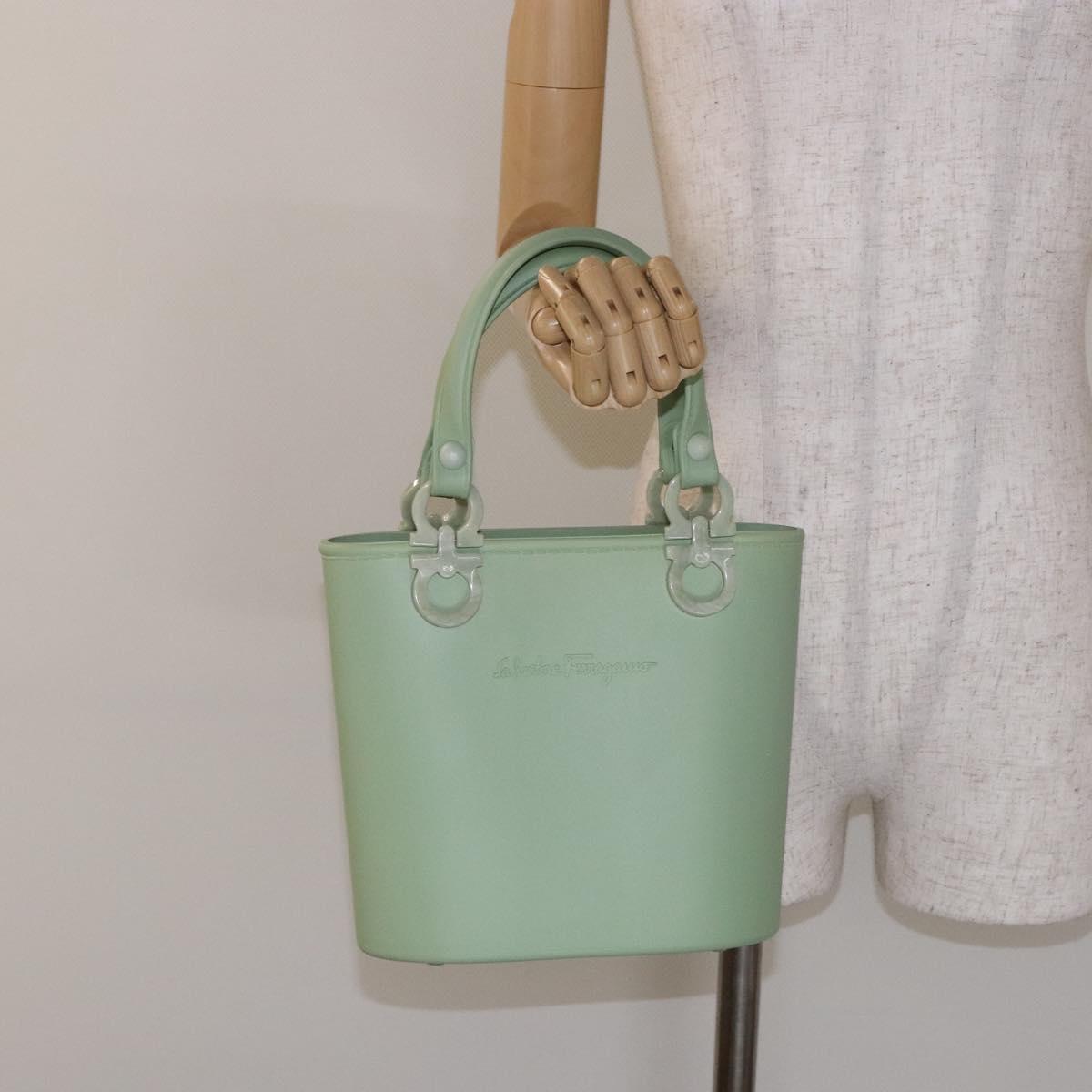 Salvatore Ferragamo Gancini Hand Bag Rubber Green Auth 142183