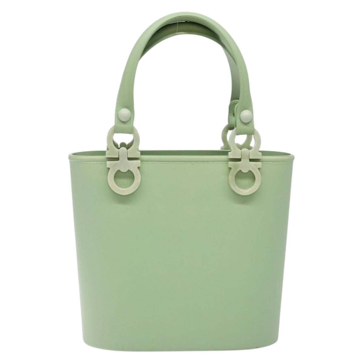 Salvatore Ferragamo Gancini Hand Bag Rubber Green Auth 142183