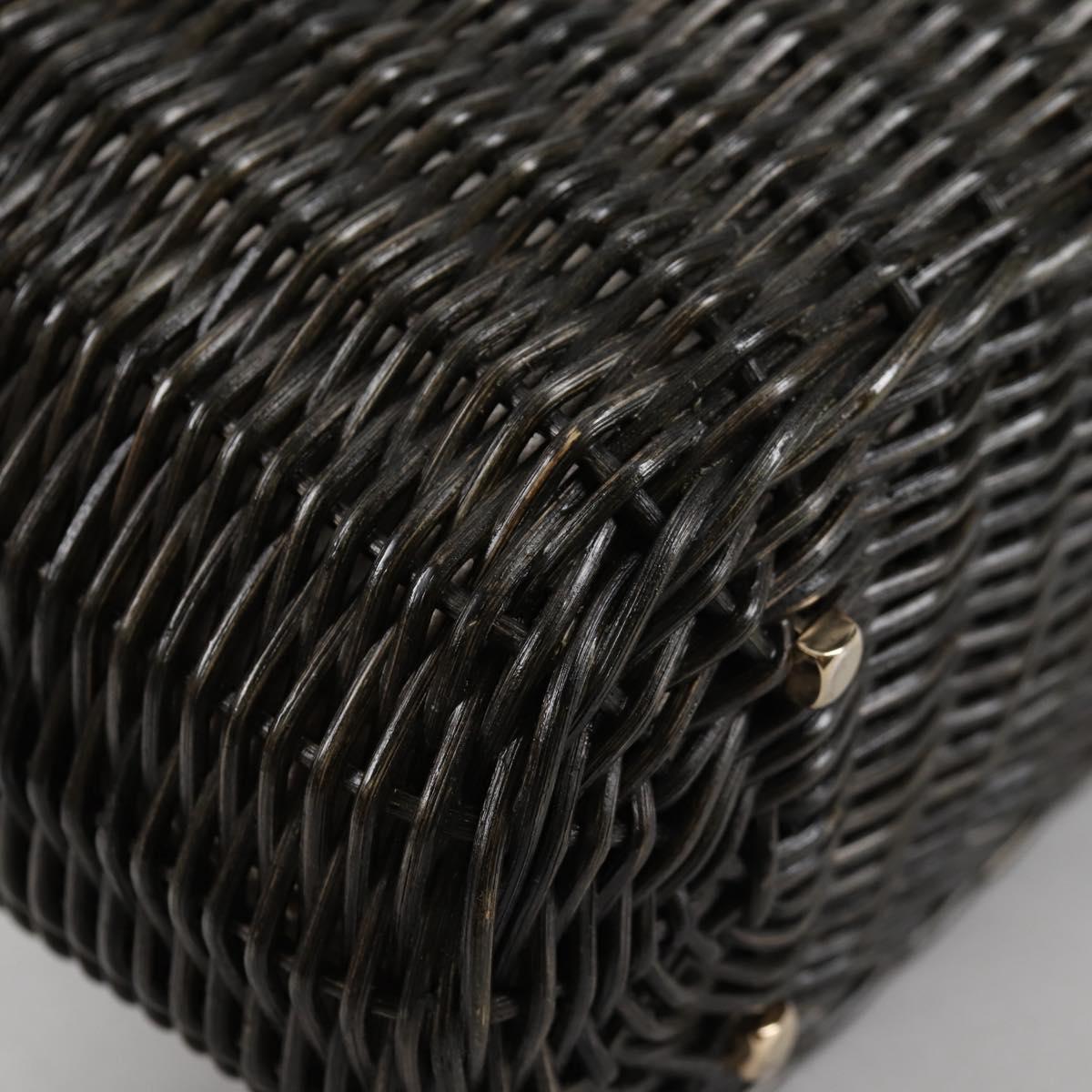 Salvatore Ferragamo Gancini Hand Bag Rattan Black Gold Auth 142185V