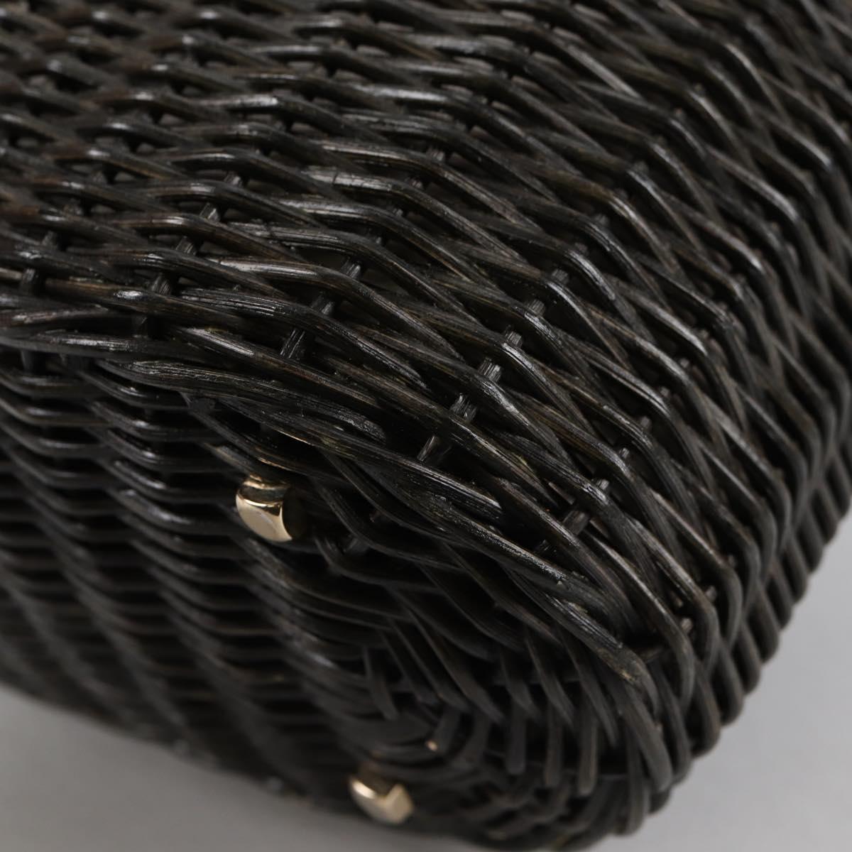 Salvatore Ferragamo Gancini Hand Bag Rattan Black Gold Auth 142185V