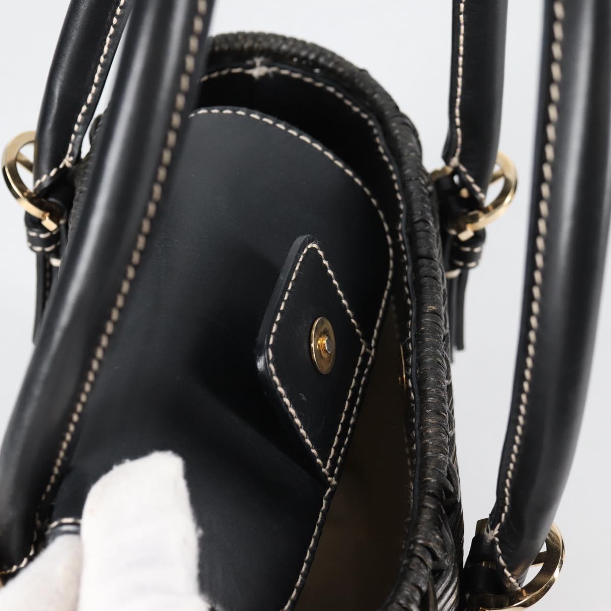 Salvatore Ferragamo Gancini Hand Bag Rattan Black Gold Auth 142185V
