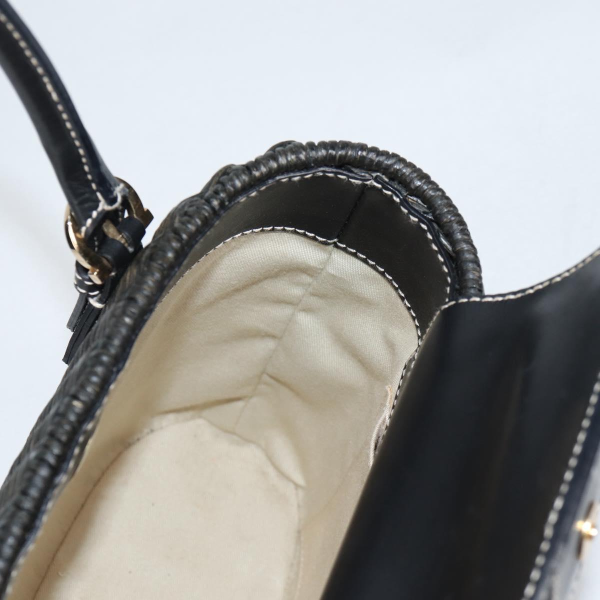 Salvatore Ferragamo Gancini Hand Bag Rattan Black Gold Auth 142185V