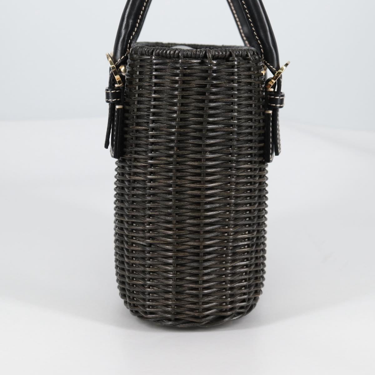 Salvatore Ferragamo Gancini Hand Bag Rattan Black Gold Auth 142185V
