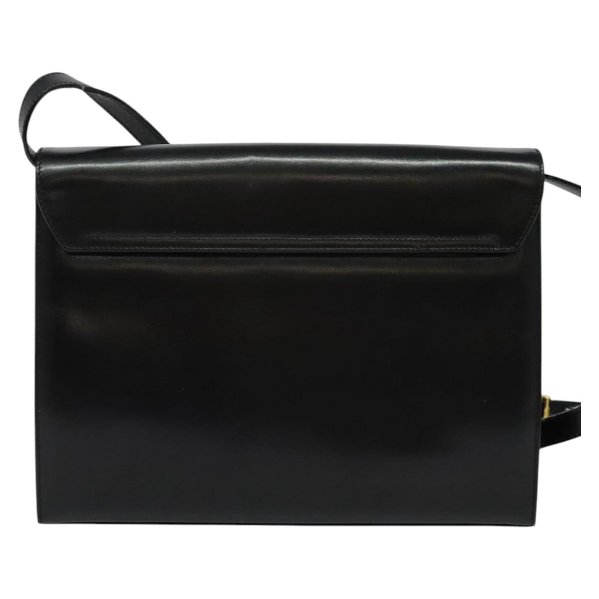 Salvatore Ferragamo Gancini Shoulder Bag Leather Black Gold Auth 142187