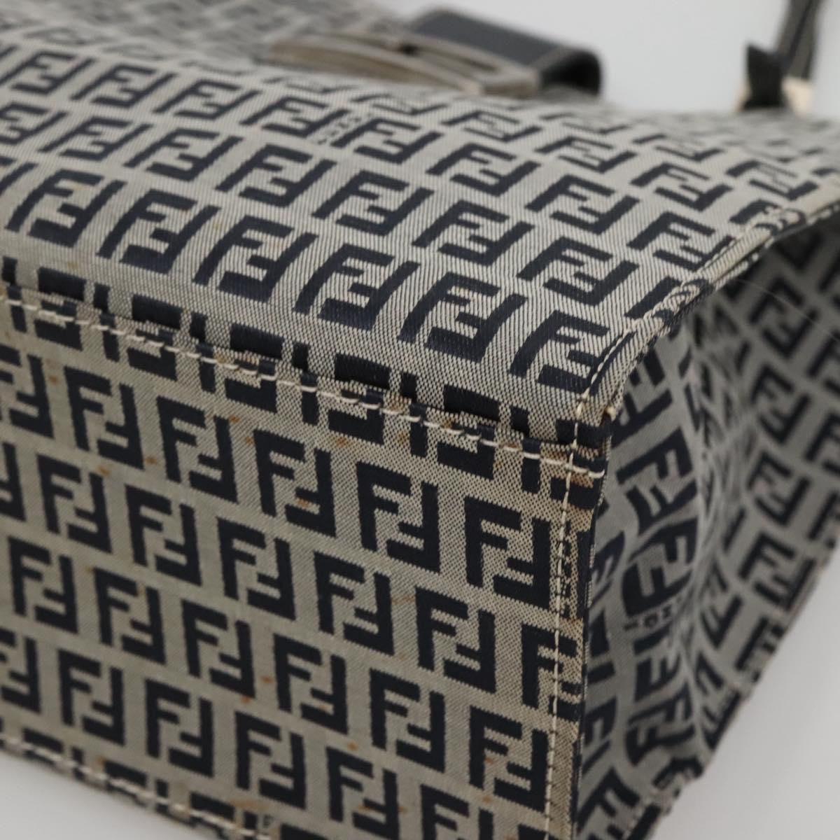 FENDI Zucchino Canvas Tote Bag Navy Silver Auth 142208