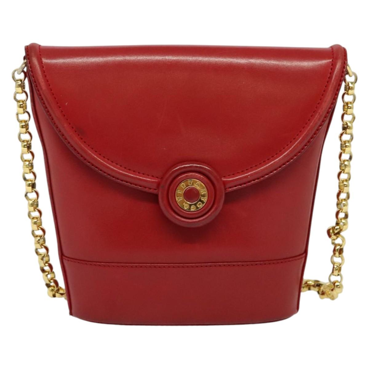 TIFFANY&Co. Chain Shoulder Bag Leather Red Gold Auth 142218