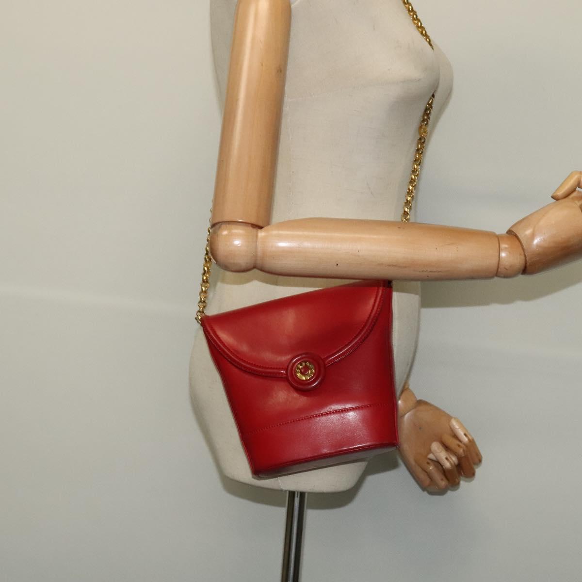 TIFFANY&Co. Chain Shoulder Bag Leather Red Gold Auth 142218