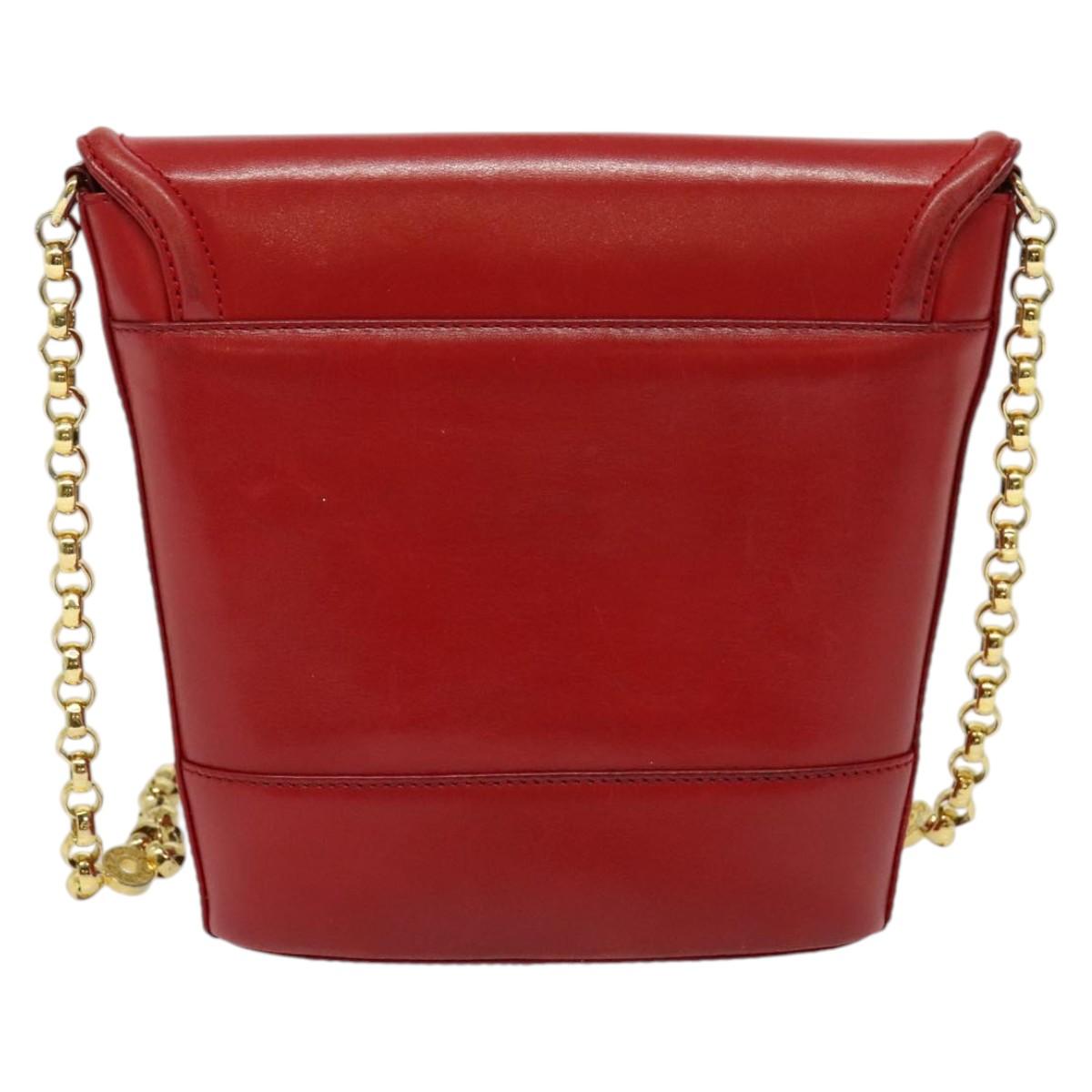 TIFFANY&Co. Chain Shoulder Bag Leather Red Gold Auth 142218