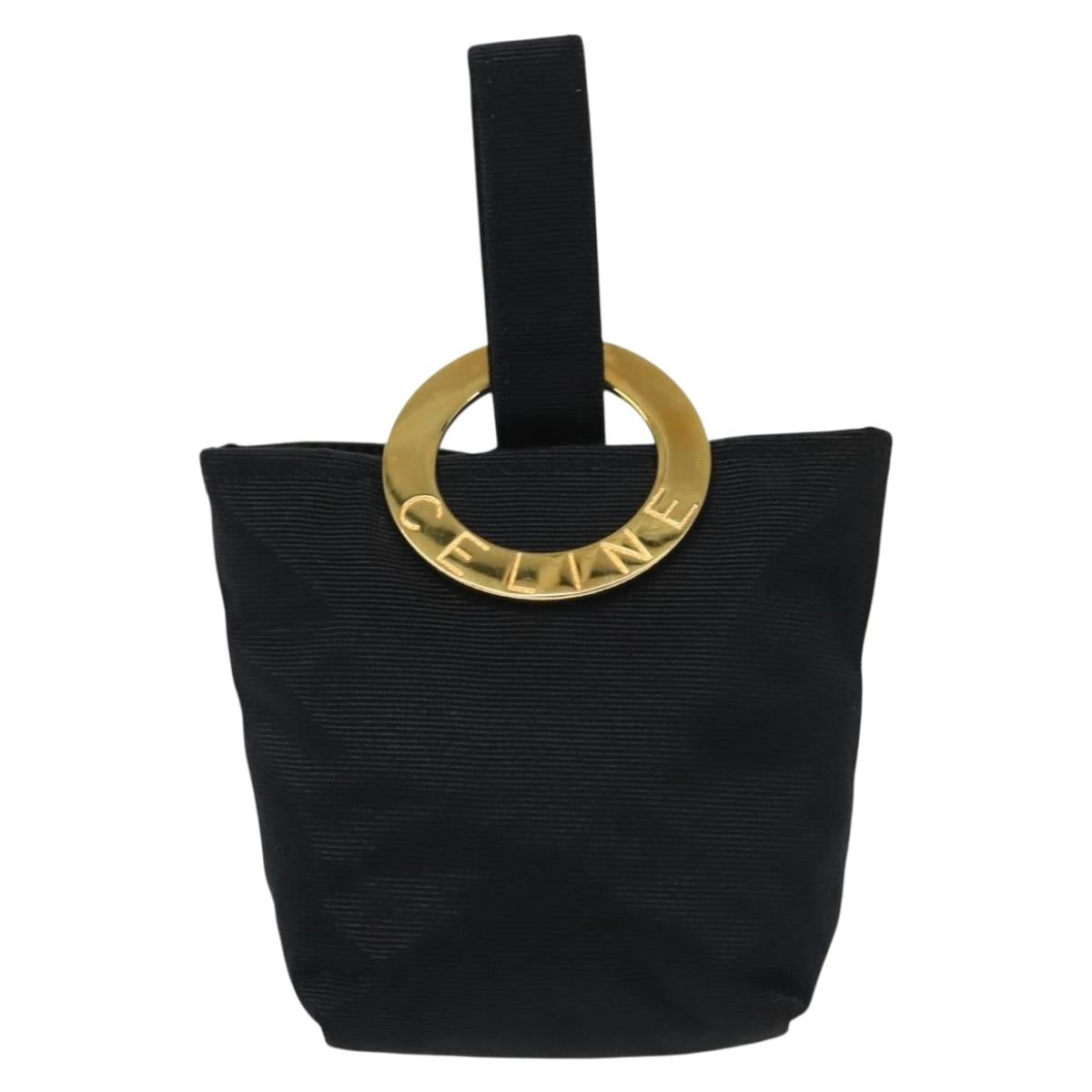 CELINE Pouch Canvas Black Gold Auth 142239
