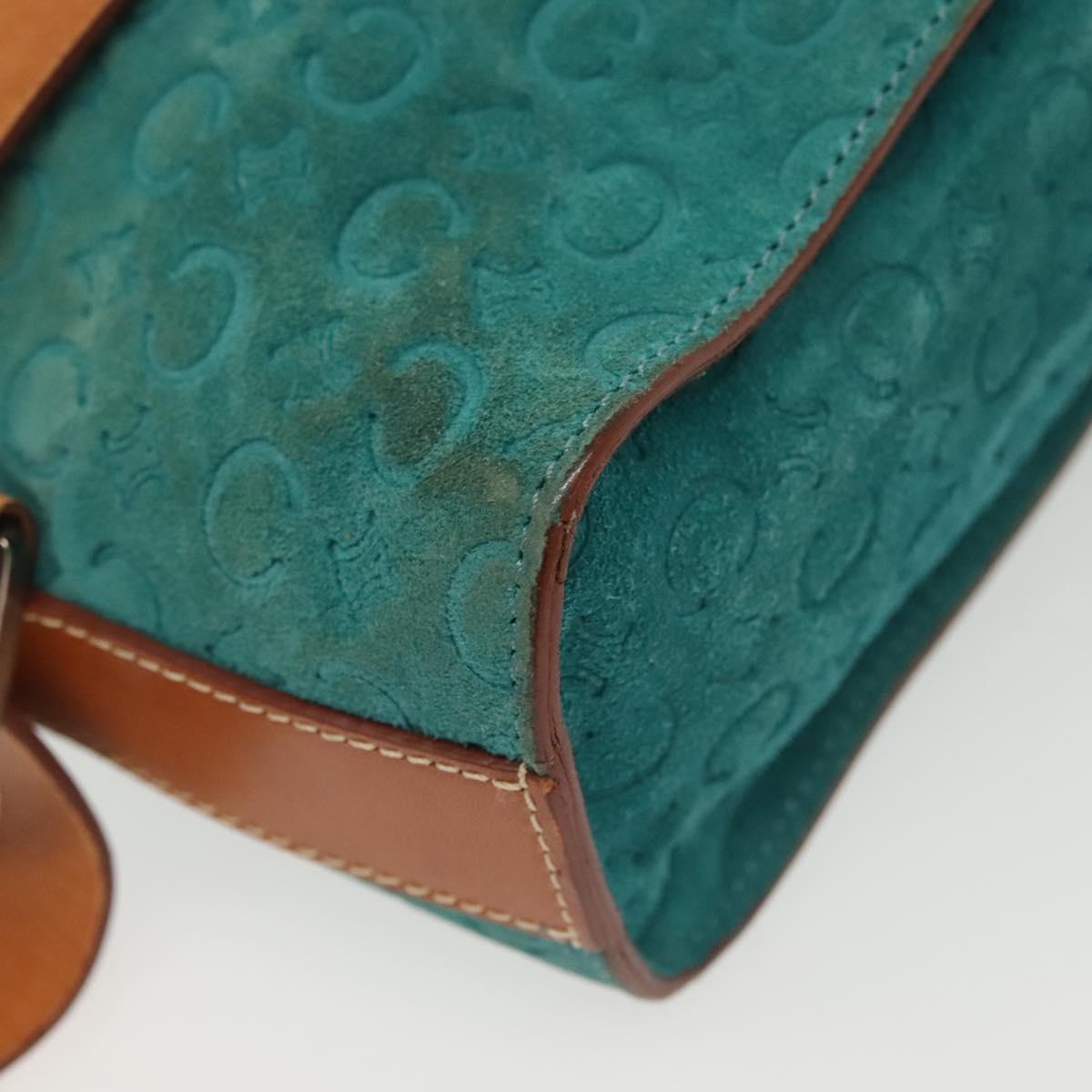 CELINE C Macadam Canvas Shoulder Bag Suede Turquoise Blue Silver Auth 142240