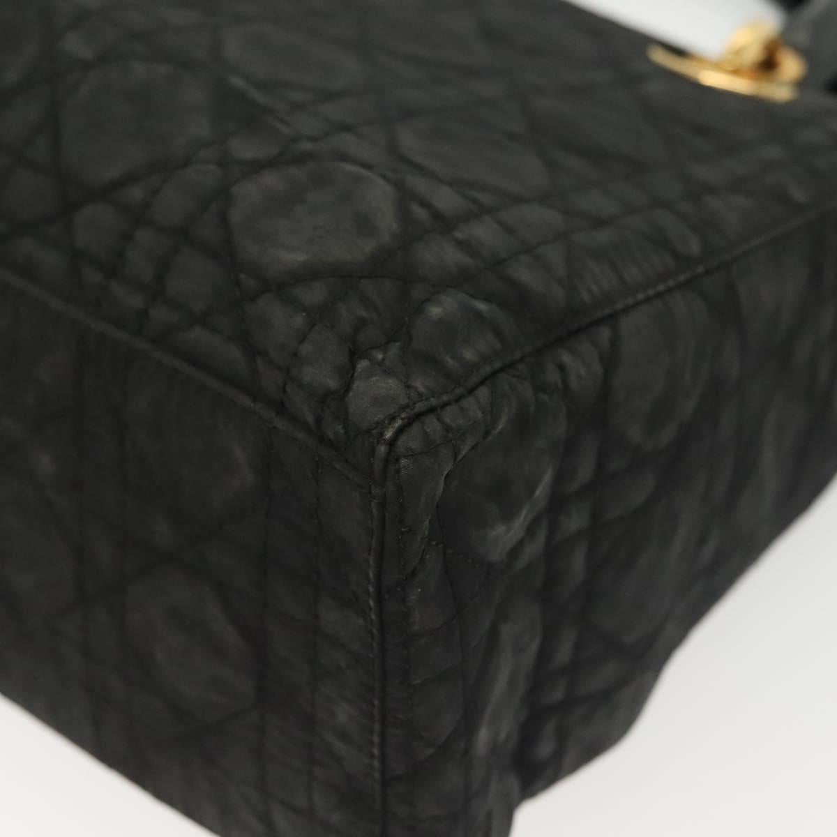 Christian Dior Canage Hand Bag Nylon Black Gold Auth 142241
