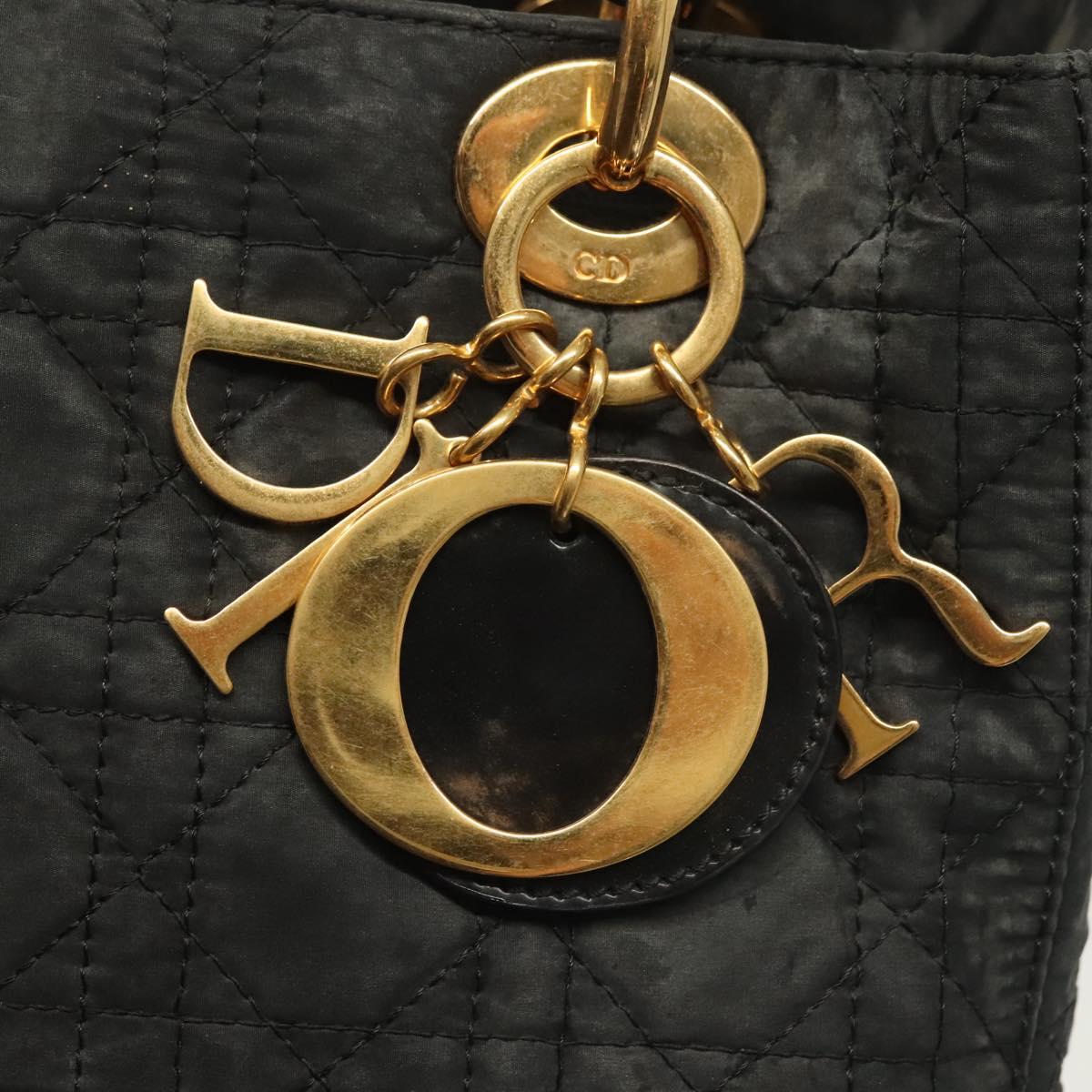 Christian Dior Canage Hand Bag Nylon Black Gold Auth 142241