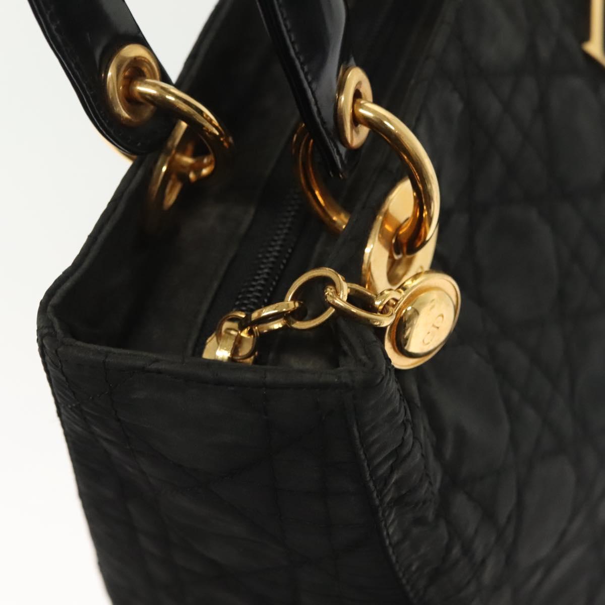 Christian Dior Canage Hand Bag Nylon Black Gold Auth 142241