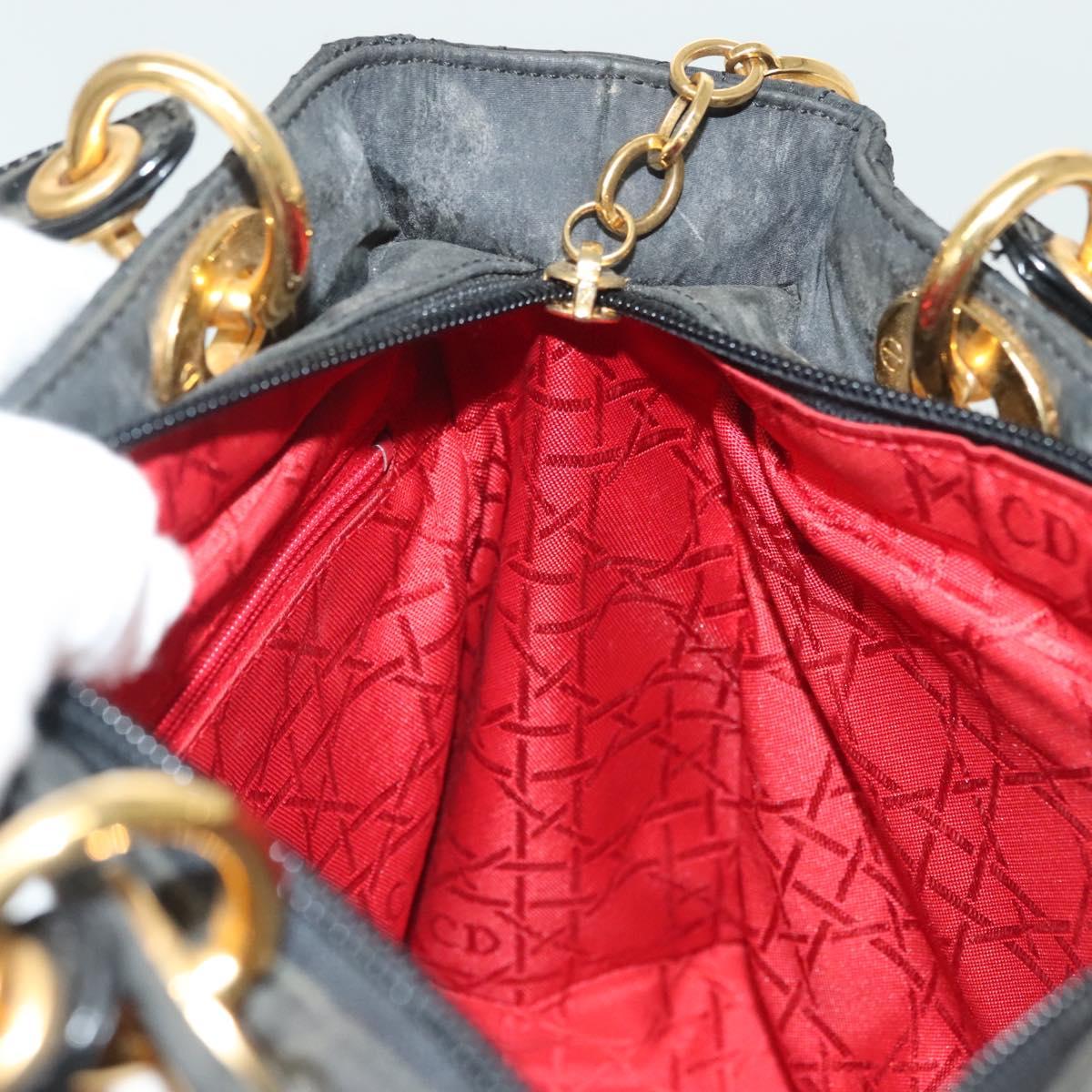 Christian Dior Canage Hand Bag Nylon Black Gold Auth 142241