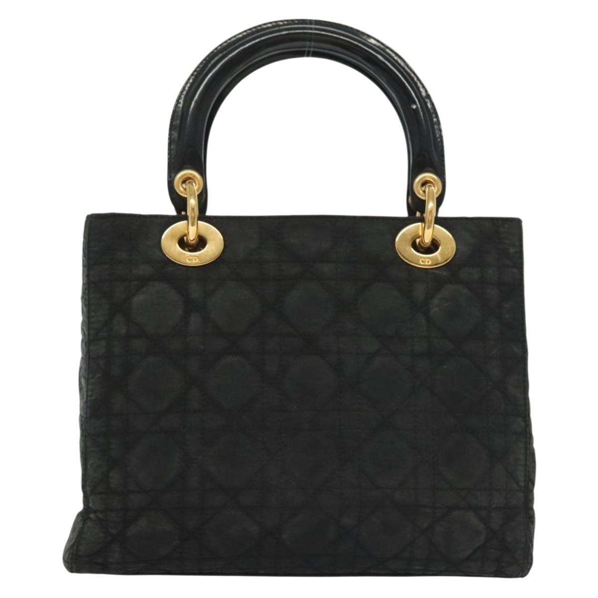 Christian Dior Canage Hand Bag Nylon Black Gold Auth 142241